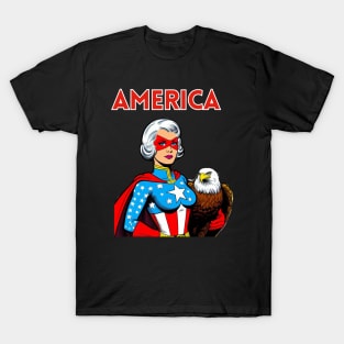 America Patriotic 60s Female Superhero July 4th USA T-Shirt